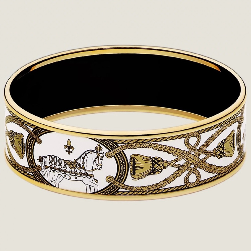 HERMES Black/White and 18k plated enamel bangle. - Picture 5 of 8